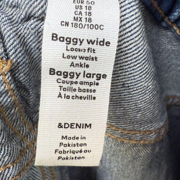 H&M & Denim Jeans Baggie Wide Leg 18 Blue Low Rise Ankle Button Fly NWT - Picture 10 of 11